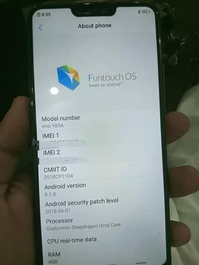 Vivo Y85a 4gb 64gb non pta only exchange 03086276428 whatsapp