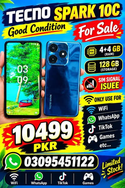 Tecno Spark 10C 4+4 128. USE ONLY WIFI