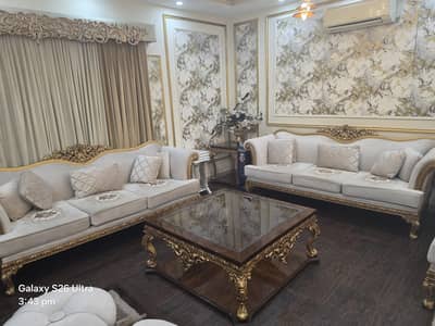 sofa set with table and sides table and puffies