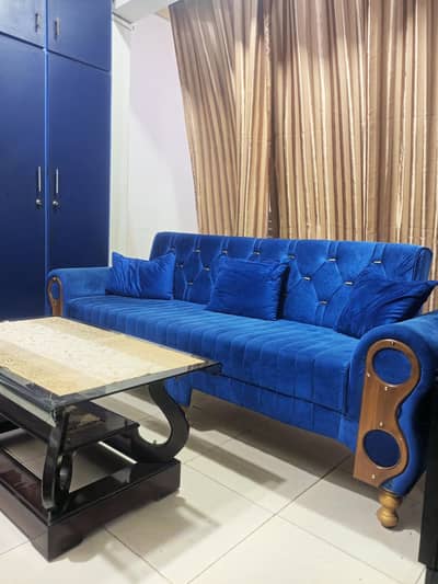 Blue Velvet Sofa Set – Only 6 Months Used
