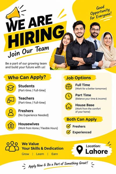 Working opportunity available in Lahore.