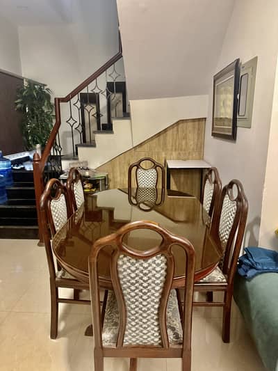 Wooden Dining Table Set 6 Seater Glass Top