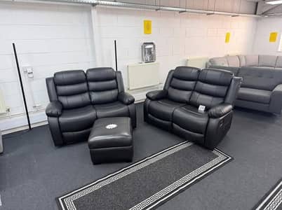 Black Leather Sofa Set with Footstool for sale