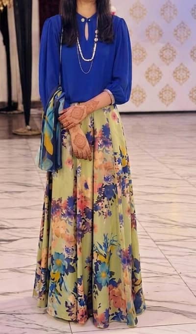 Printed floral silk skirt