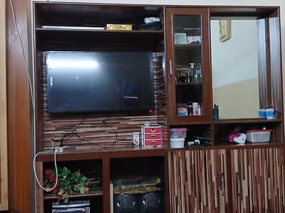MEDIA WALL WITH DRESSING MIRROR AND CUPBARD
