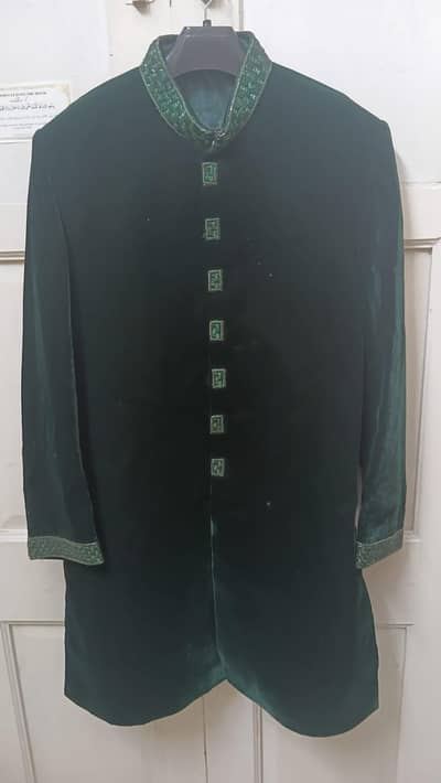 Elegant Dark Green Wedding Sherwani – Excellent Condition