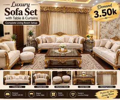 Complete sofa set - Luxury sofa with table & curtains