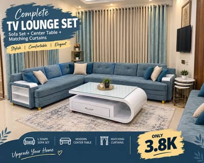 Complete Sofa Set / TV loungue sofe plus table - And Curtains