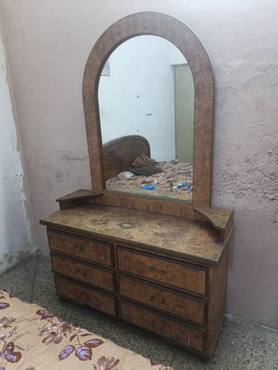 Wooden Dressing Table with Mirror & Storage (Fair Condition)