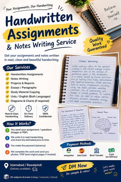 Handwritten Assignments & Notes Writing Service