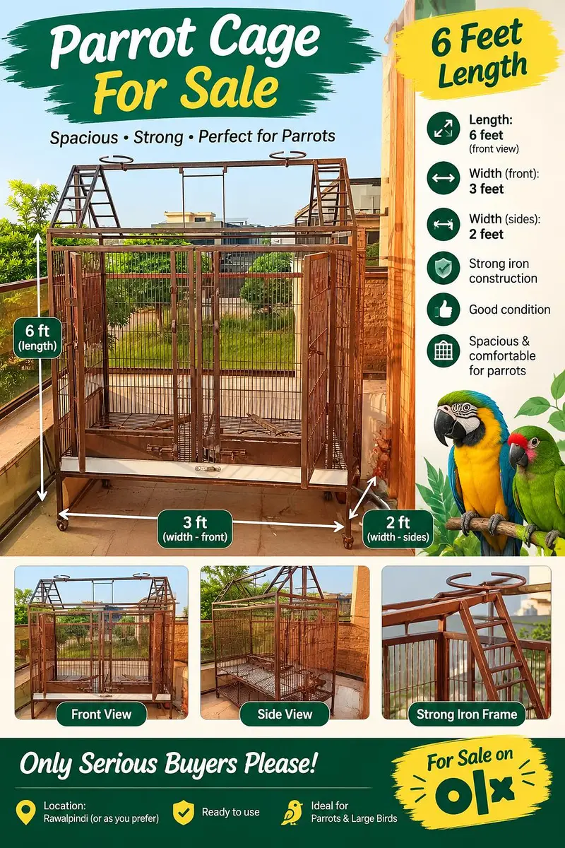 Large 6ft Parrot Cage – Strong Iron, Spacious & Good Condition — photo 6