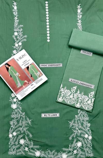 Green Embroidered Lawn Suit - 90/70 - Free Delivery