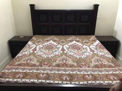 King Size Wooden Bed with 2 Side Tables