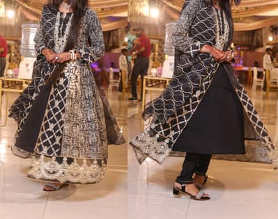 Black and white pearls Embroidered Organza Frock