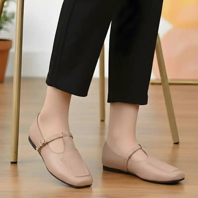 Women Korean Mary Jane T-Strap Flat Pumps - Beige - Size 36 to 41