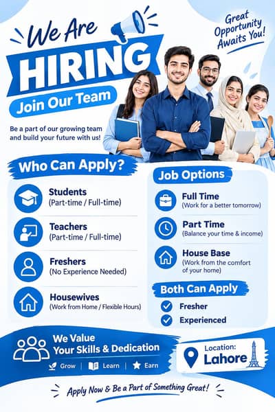 Working opportunity available in Lahore.