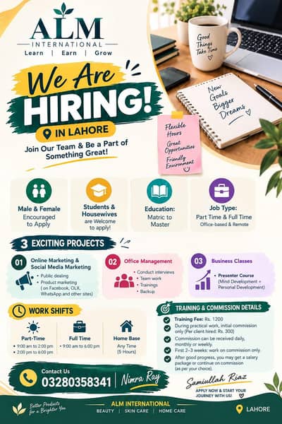 Hiring for male and female for work