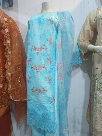 New Heavy Embroidered Long Lawn Suit | Large | 7 Colors