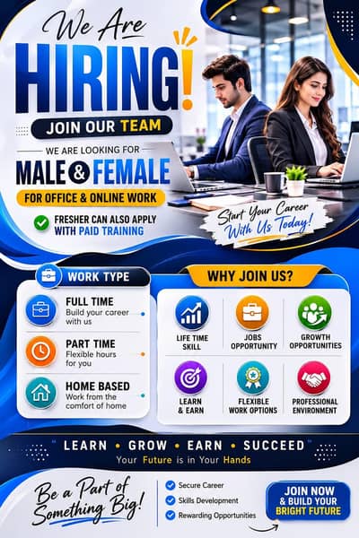 we are hiring urgent male and femail.
