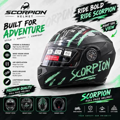 Scorpion Motorcycle Helmet -Stylish Green/Black