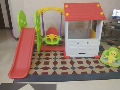Complete play station with slide, swing and house