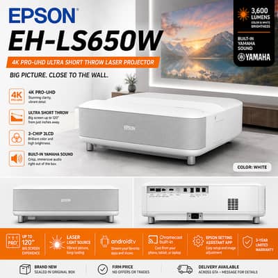 Epson 4k Epiqvision laser Projector LS650  - Android 14 Yamaha SPeaker