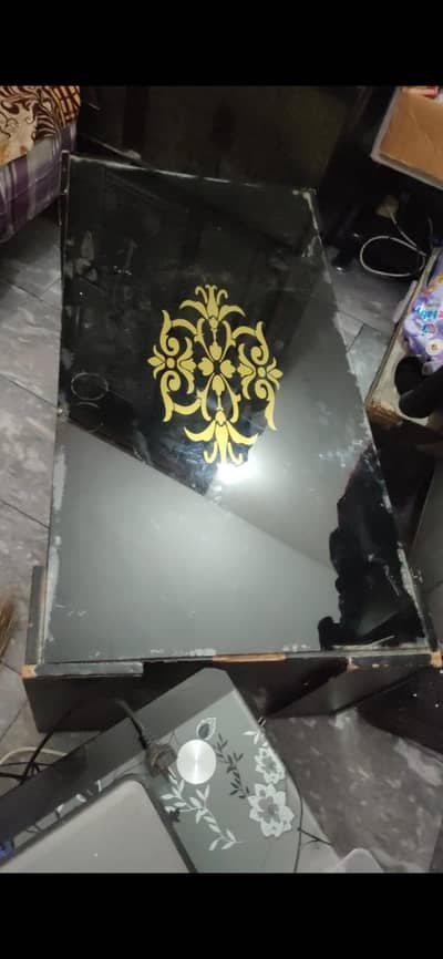 Black Wooden Center Table with Glass Top – Used