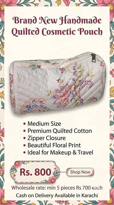 Handmade Quilted Cosmetic Pouch - Wholesale for Shops