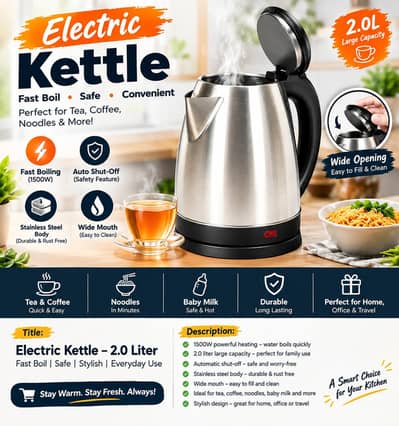 Electric Kettle 2.0L – Fast Boiling