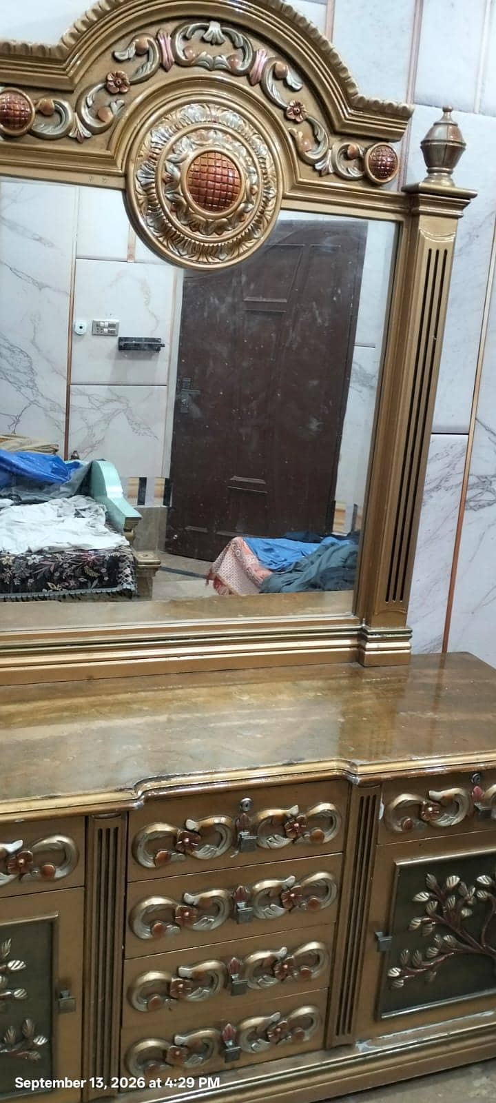 Bed with Side Table and Dressing 2