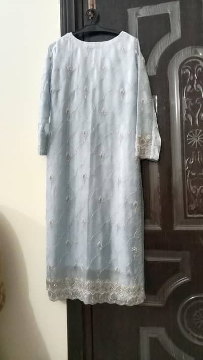 Light Blue Embroidered Long Kurti – Elegant