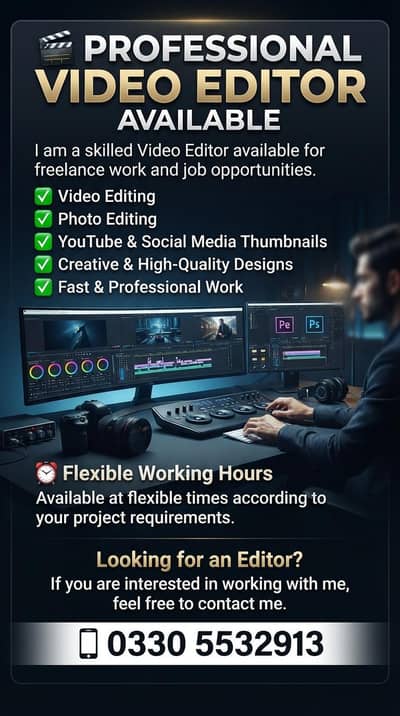 Professional Video editor available for work | videos and thumbnail.