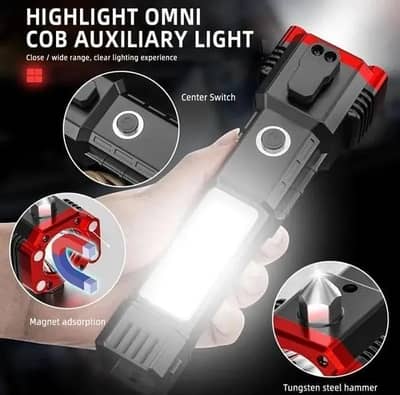 10 Pcs LED Rechargeable Torch – Black ABS Plastic Portable Flashlight