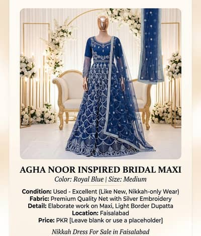 Agha Noor inspired royal blue nikkah maxi  medium size