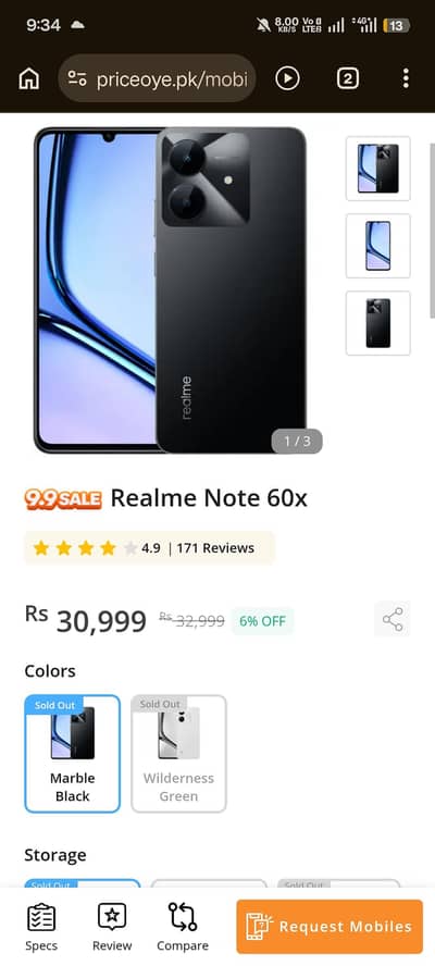 Realme Note 60x.      3/64