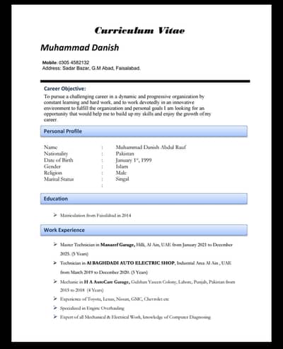 Need job car mechanic and electrician A to Z