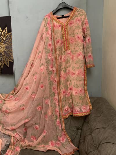 3pc kacha tanka work pure chiffon dress heavily embroidered