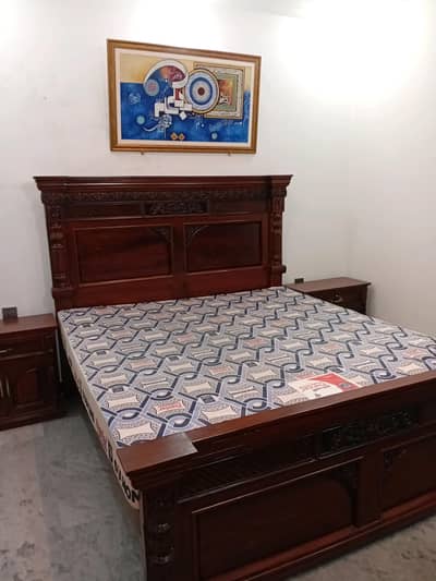 Wooden King Size Bed Set including Mattress, Dressing and side tables