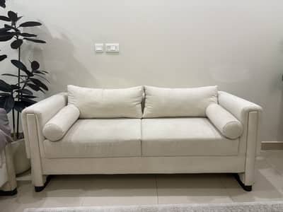Modern 6-Seater Bouclé Linen Sofa Set (2 x 3-Seaters) – Mint Condition