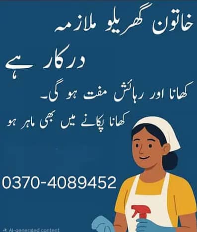 /Female Housemaid / Babysitter Required/Kaam wali/House maid