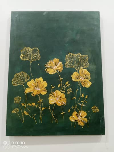 handmade golden floral canvas painting
