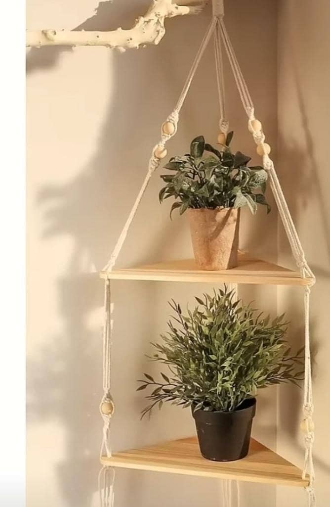 3 Tier Macrame Corner Hanging shelf/Macrame 1