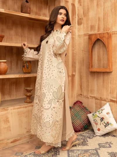 Premium Lawn 3 Pcs Luxury Embroidered Stitched Suit