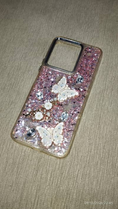 Redmi 13 pink glitter and srone covered cover