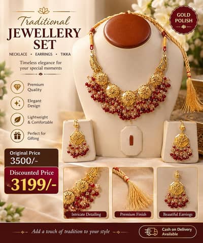 Traditional Gold Polish Jewellery Set | Necklace & Earrings