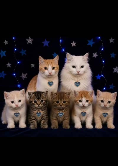 Cat Family With Kittens