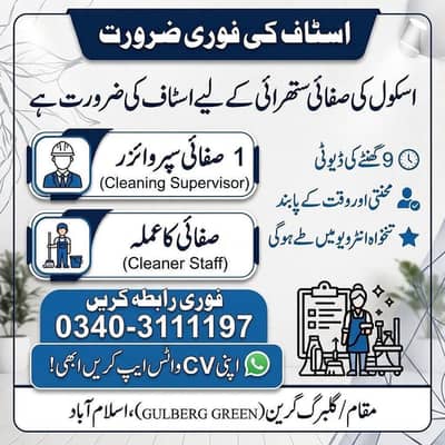 Need Cleaner sweeper janitorial staff Housekeeping staff