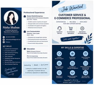 JOB WANTED – CUSTOMER SERVICE / E-COMMERCE / OPERATIONS