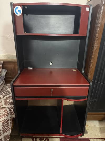 Multi-Shelf Computer Table & Workstation Dual Tone Maroon/Black