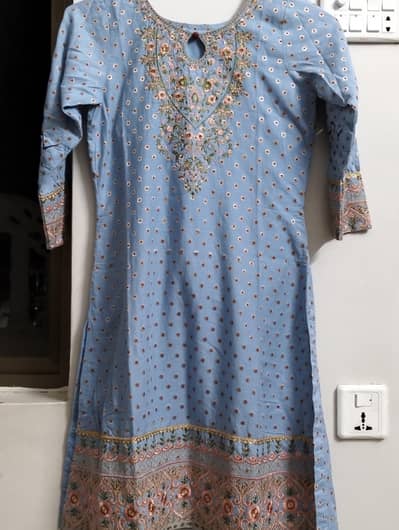 Blue Embroidered 3-Piece Stitched Suit with Dupatta!